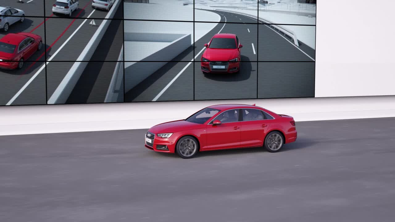 Audi A4 – animacja, asystent ruchu przecinającego tor jazdy z tyłu