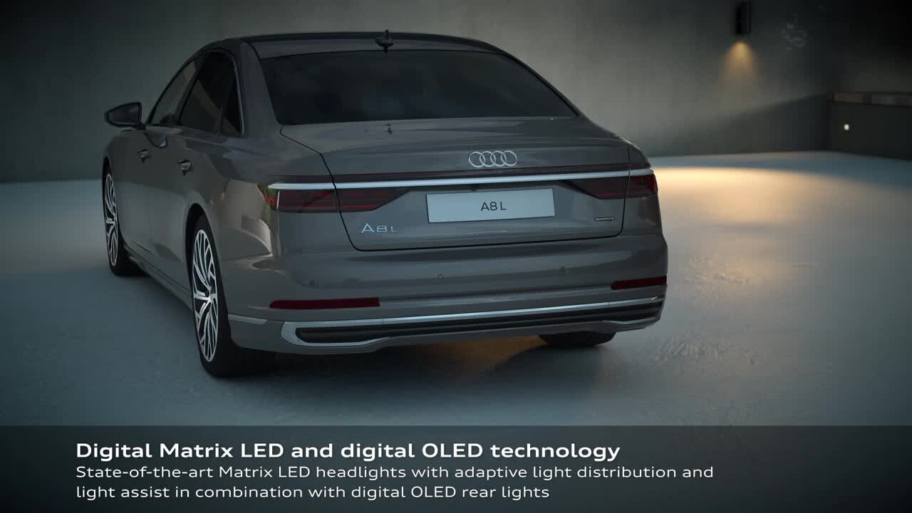 Animation: Digital Matrix LED and digital OLED technology in the new Audi A8 L