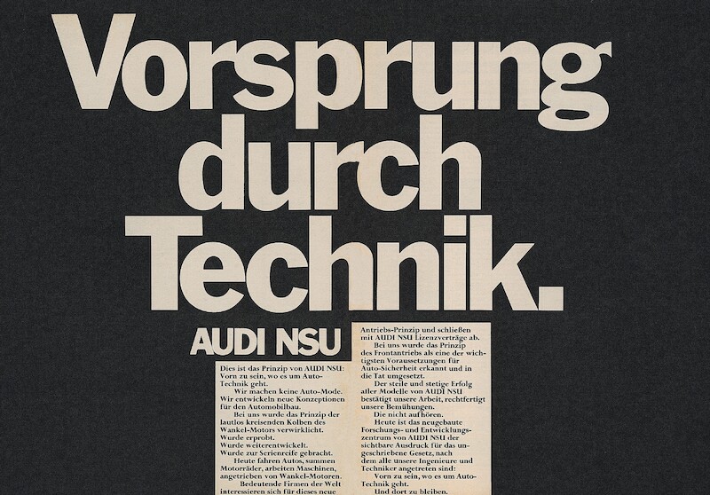 Slogan tworzący historię: Audi świętuje pięćdziesiątą rocznicę powstania hasła &#8222;Vorsprung durch Technik&#8221; &#8211; przewaga dzięki technice